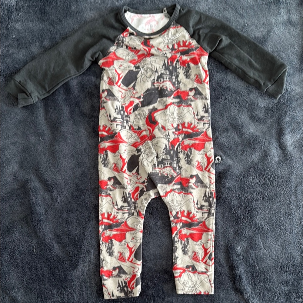 Red and Gray Floral Footies One Piece